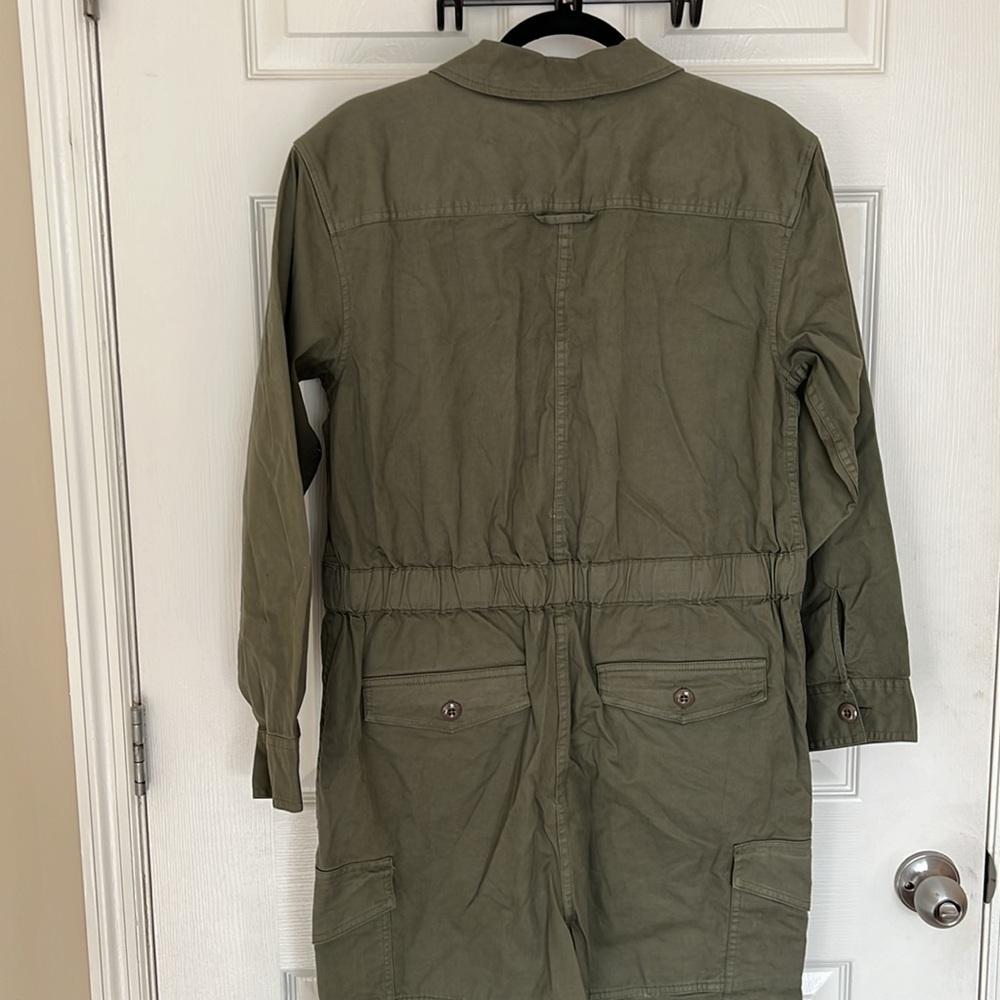 Alex Mill Long Sleeve Button Up Cargo Cotton Jumpsuit Size L Olive Green - Picture 11 of 11